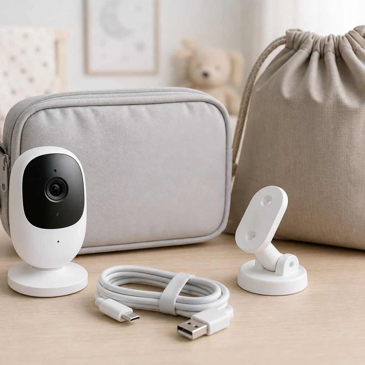 Non-branded cable, power, and nursery accessory scene