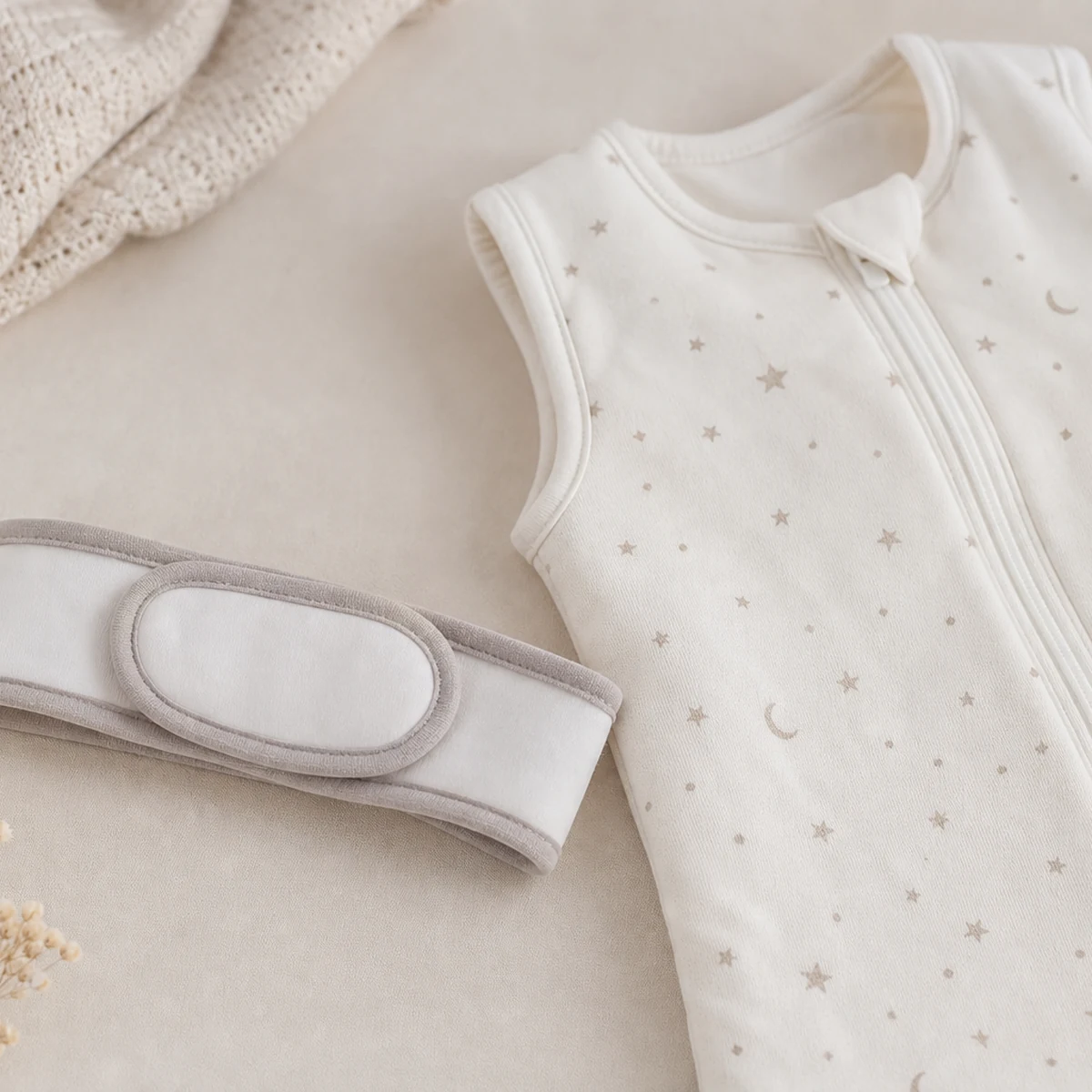 Non-branded nursery textile accessory and fit check scene